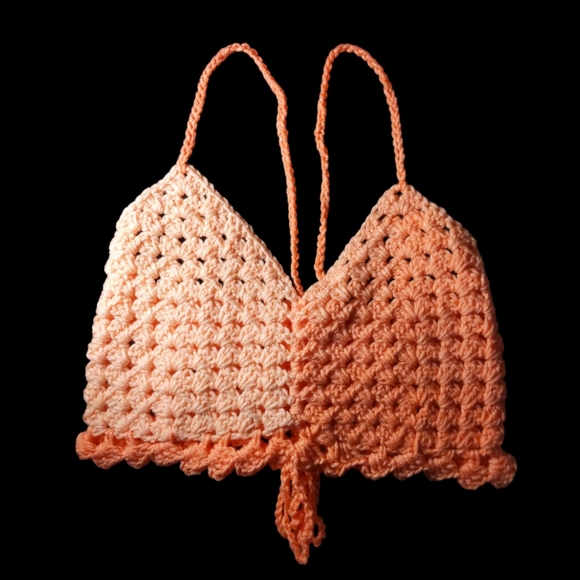 Crochet Variegated Pastel Oranges Halter Top Handmade - Picture 3 of 7